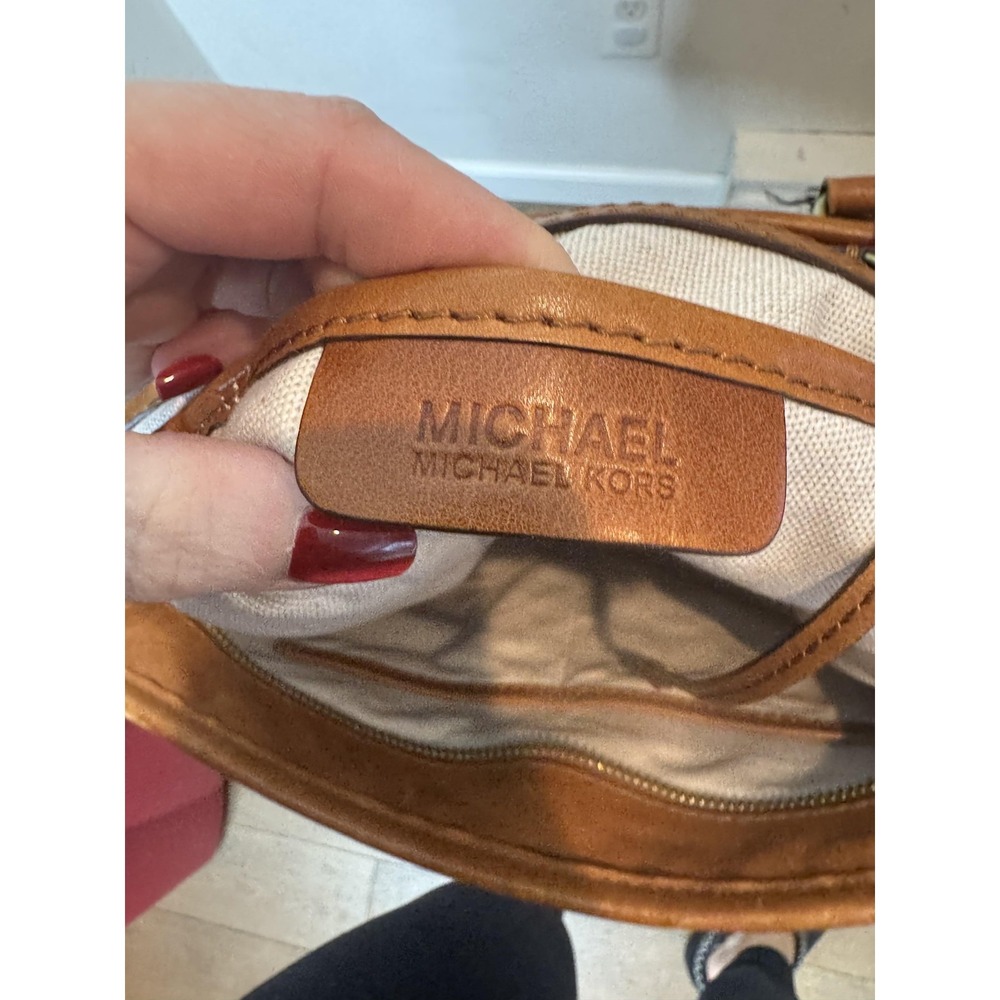 Michael Kors Tote Bag Womens Large Brown PVC Leather Shoulder Zip MK Logo Pocket - Picture 10 of 11
